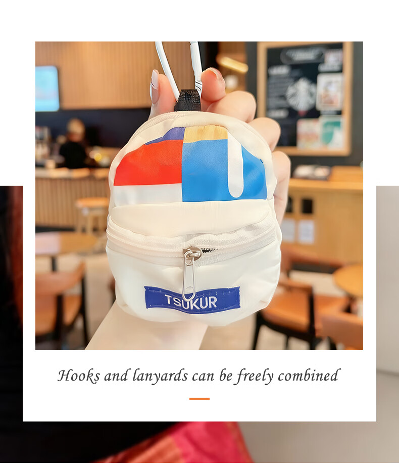 KMaxAI Mini Earphone Storage Bag Portable Dopamine Travel Organizer Cute Coin Purse Keychain Lanyard Strap Off-White 2