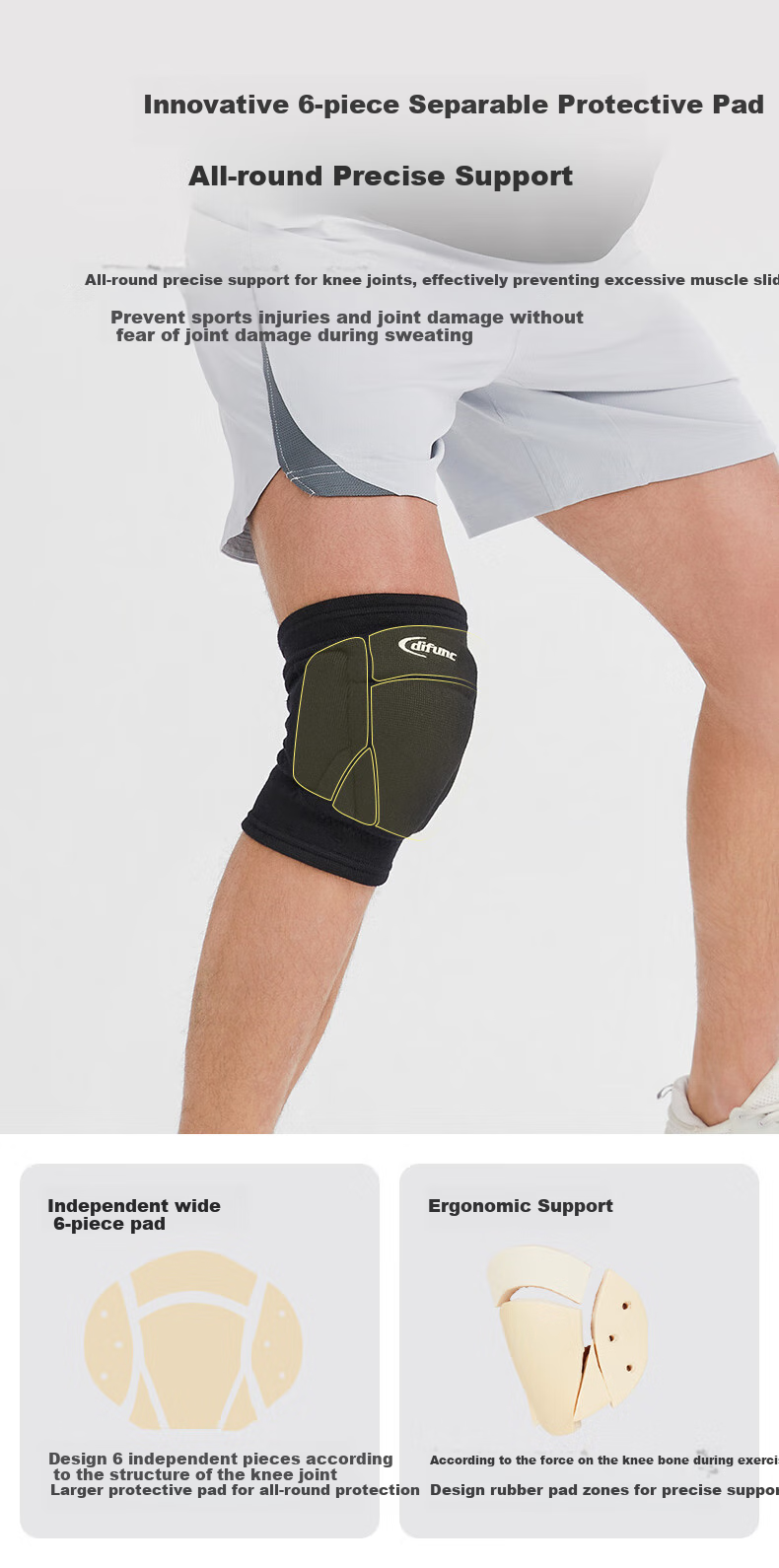 D&M Professional Volleyball Knee Pad, 6-Segment Padded Protective Guard, Anti-Collision and Anti-Fall, Goalkeeper, Black, Single Piece 5