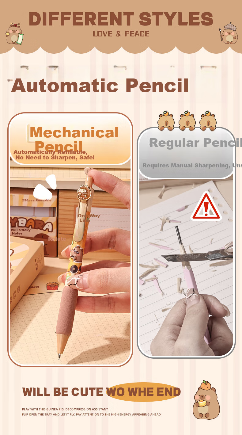 Kaba Bear 2.0mm Thick Automatic Mechanical Pencil High-Posture Stylish Student Auto-Click Pencil Set Blue 4