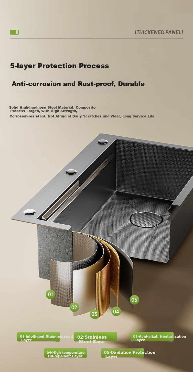 MJONI [15% Refreshing Subsidy] Kitchen Sink Large Single Basin, Vegetable Washing Sink Integrated Basin, 304 Stainless Steel Dishwashing Sink 6
