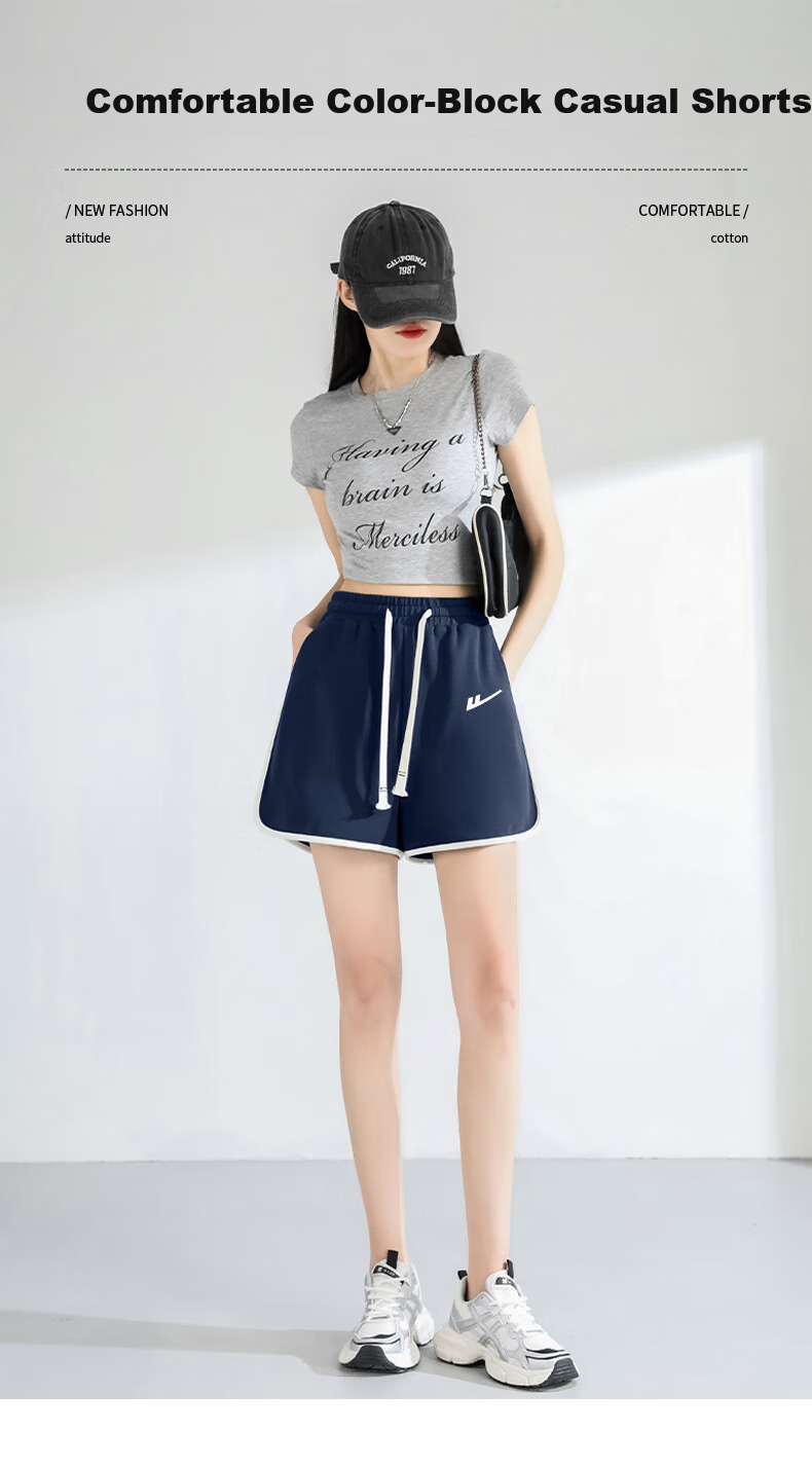 Warrior Color-Block Casual Shorts for Women, Summer 2026 Fashion, Skin-Friendly Comfortable Versatile Loose Athletic Style Drawstring Three-Quarter Pants 1