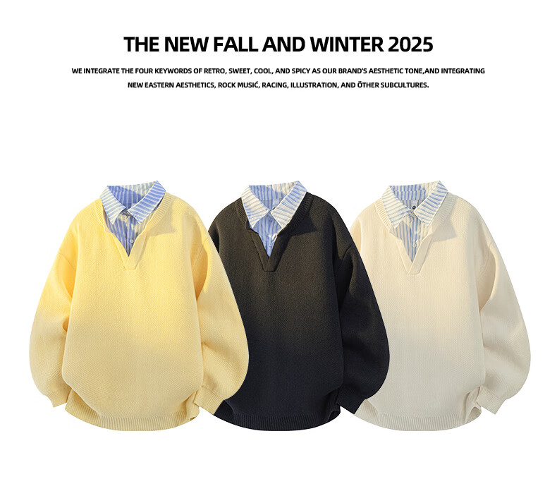 Jeanswest Men's Autumn Winter Trendy Two-in-One Cotton Knit Sweater Casual Business Warm Pullover Top 1