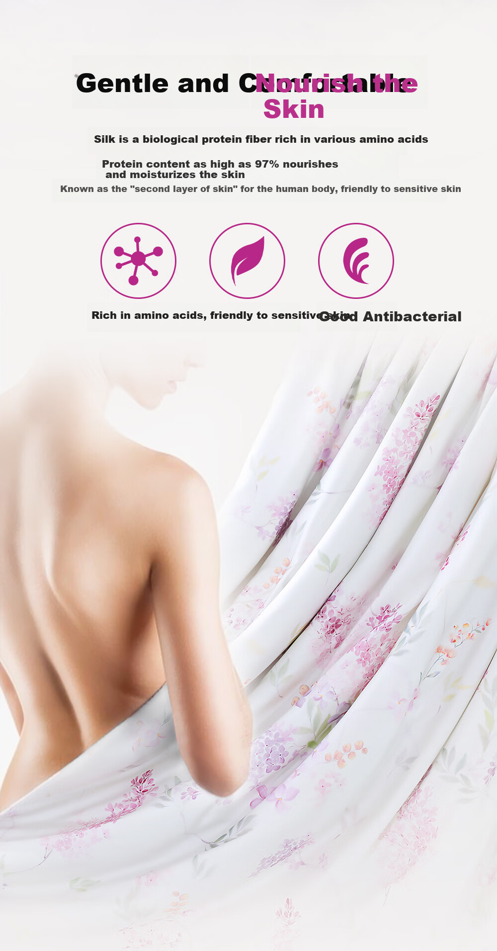 One's Member 100% Natural Silk Duvet, 60-Count Lanjing Tencel Fabric Thin Quilt, Light Purple Floral Shadow, 150*210cm, Single Bed 5
