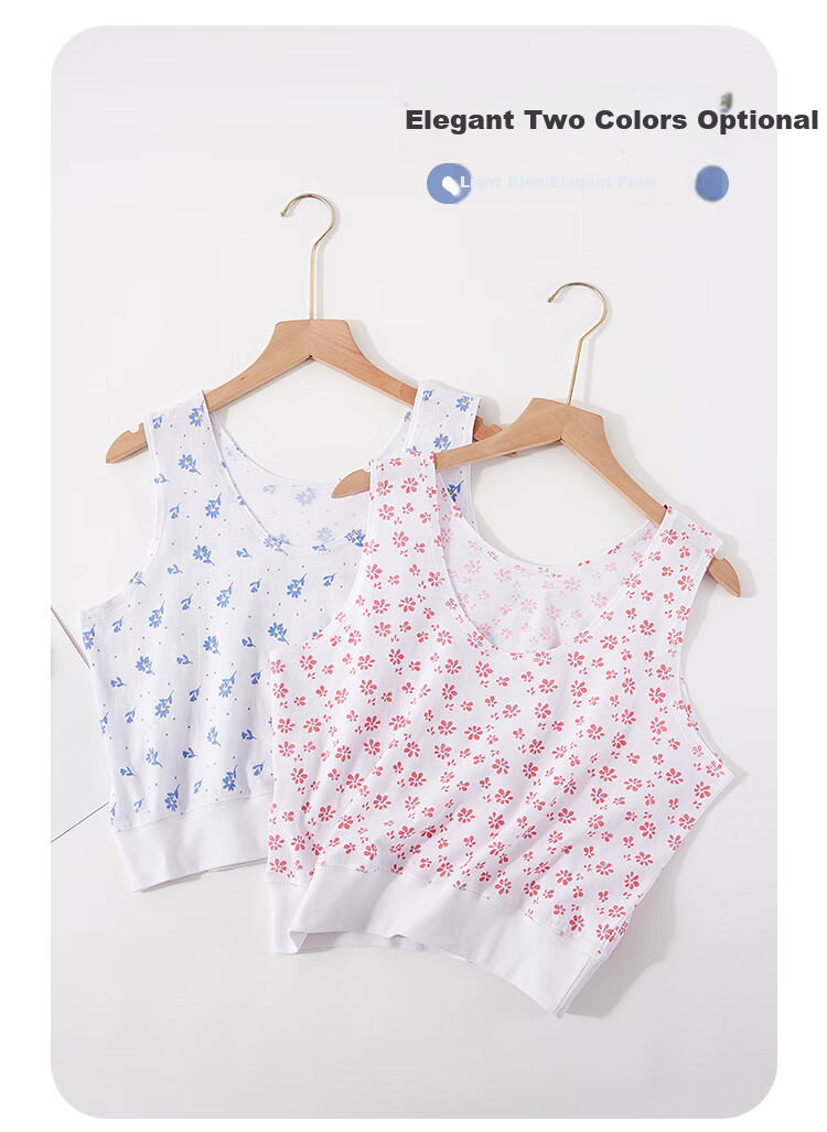 Hengyuanxiang [Pure Cotton] Middle-Aged And Elderly Vest-Style Bra, Women's Undershirt, Mom's Underwear, Thin Style, Elderly Short Vest, Red Flower Patter 3