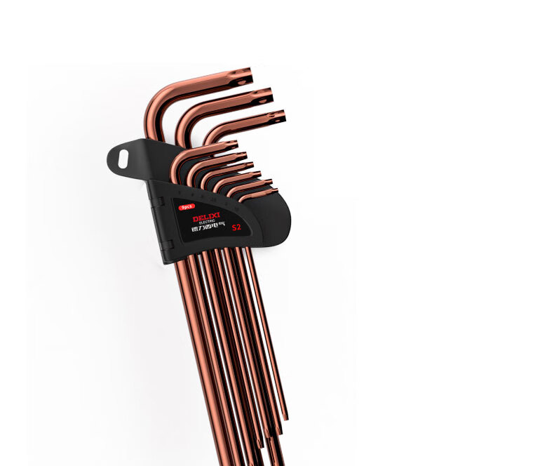 Delixi Electric Hex Key Wrench Set Hardware Repair Tools Hex Screwdriver S2 Steel 9-Piece Extended Flat/Ball Head 30