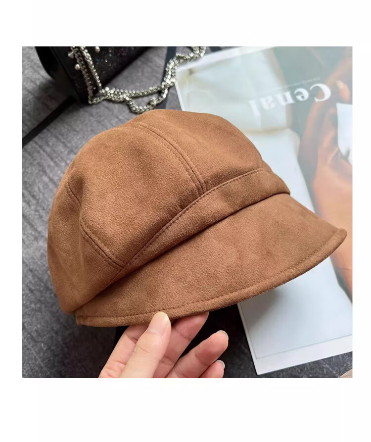 XUEXIMAN Women's Face-Slimming Fisherman Hat Autumn Winter Maternity Cap Large Head Circumference Octagonal Beret Japanese Style Small Brim Bare Face Stacked Hat 12