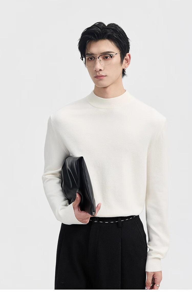 Earl Zuoer [Lycra Tencel Wool] Early Winter 25 Crew Neck Pullover Knit Base Shirt Men's Solid Loose Sweater 11