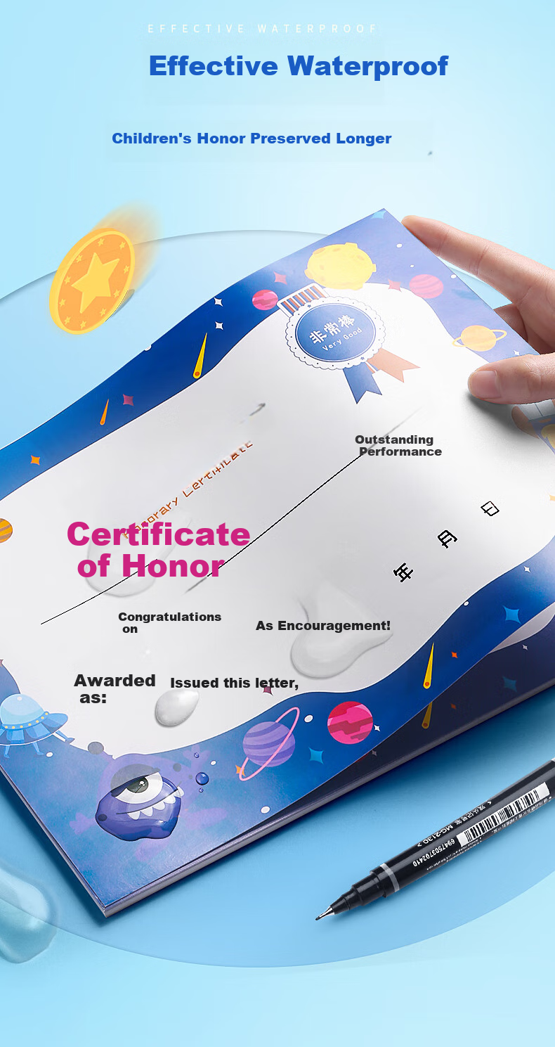 Jinzhi 100 Sheets of 4 Styles Blank Certificate Paper, A4 Size, for Elementary School Students' Certificates, Teachers' Use, Children's Kindergarten First Grade Templates, Large Size, Printable Honorary Certificate, Cartoon Commendation Letter 5
