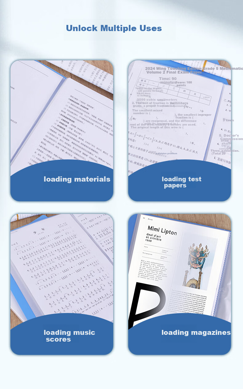 Youbili A4/80-Page Document Folder File Organizer for Students' Exam Papers, Prenatal Check-Ups, Sheet Music, And Other Documents, 1 Pack, Blue 1308 5