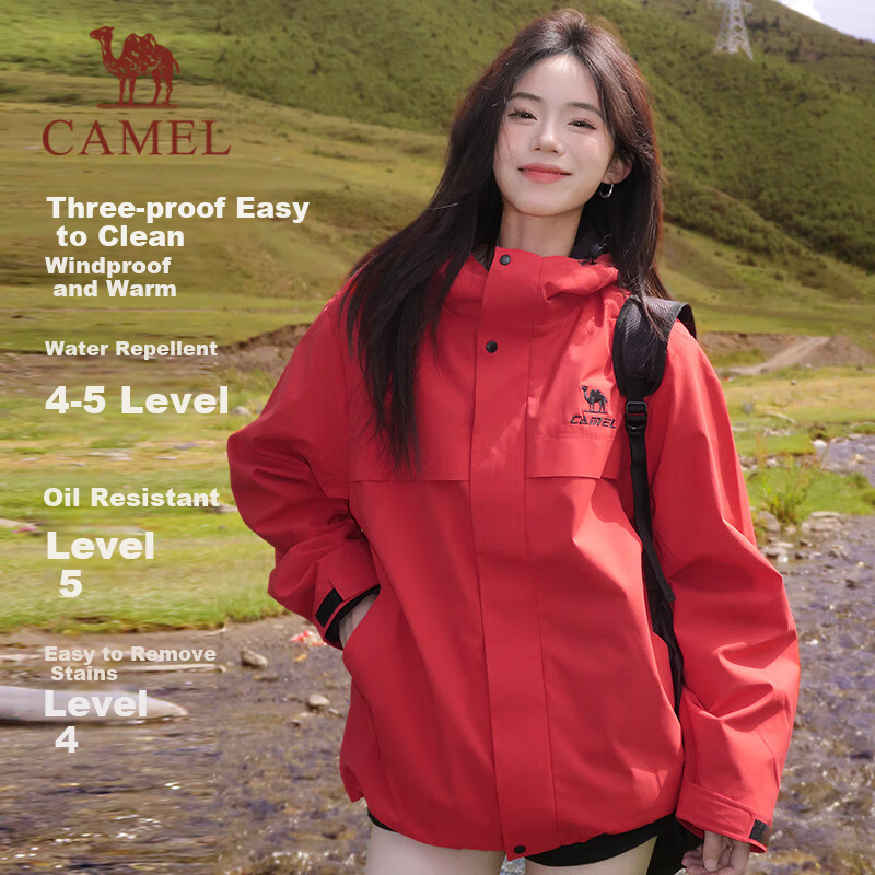 CAMEL Sports Jacket, New Style for Men And Women, Spring And Autumn Casual Fleece-Lined Jacket, Outdoor Water-Repellent Windproof Mountaineering Coat, Windbreaker
