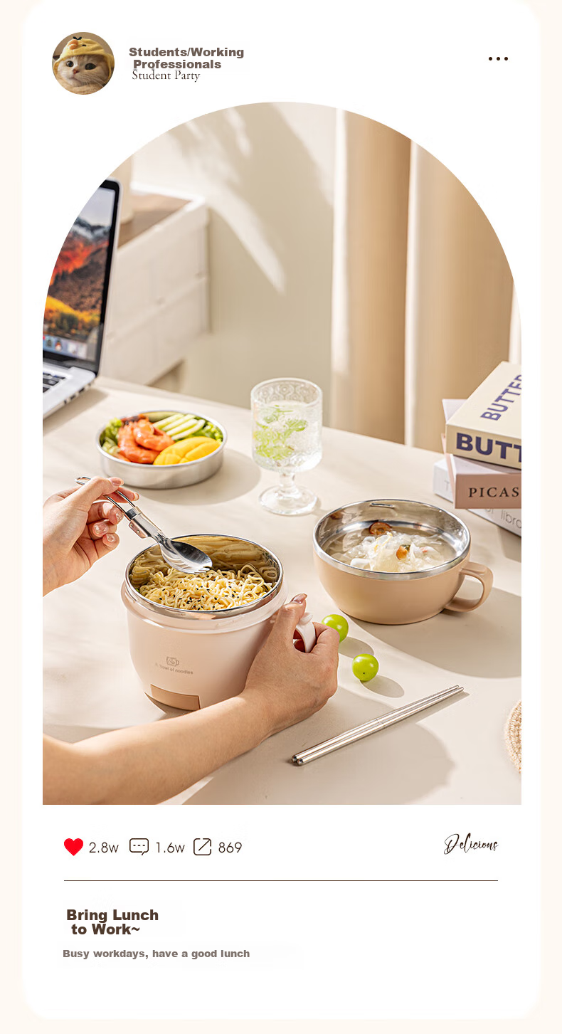 Guangyi 304 Stainless Steel Student Lunch Box, Fast Food Cup with Lid, Three-Layer Noodle Bowl, Comes with Spoon And Chopsticks, Green GY7353 12