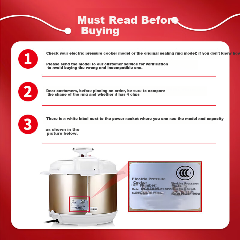 Lelandi Suitable for Midea Electric Pressure Cooker Sealing Ring, New 3-Clasp Design, 5L/6L Pressure Cooker Lid Silicone Ring Accessory, Rubber Gasket, L8107