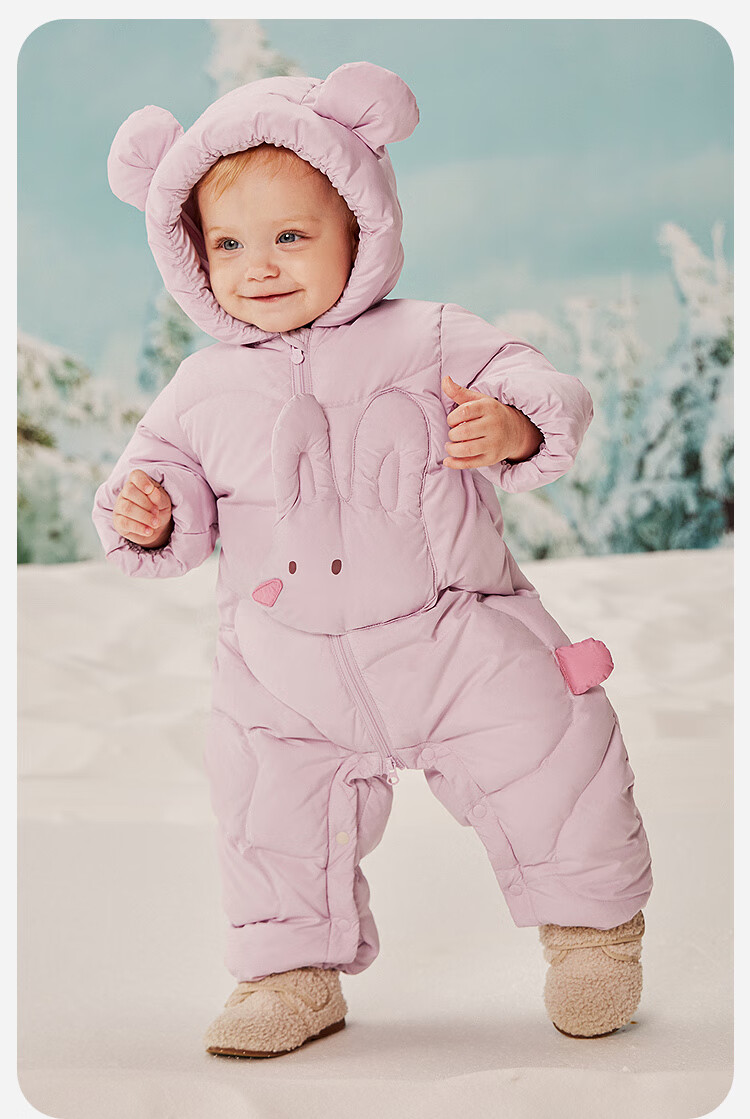 Minibala 【Water-Repellent Velvet】Unisex Kids Down One-Piece Suit Baby Three-Protection Romper 2025 Autumn Winter 7