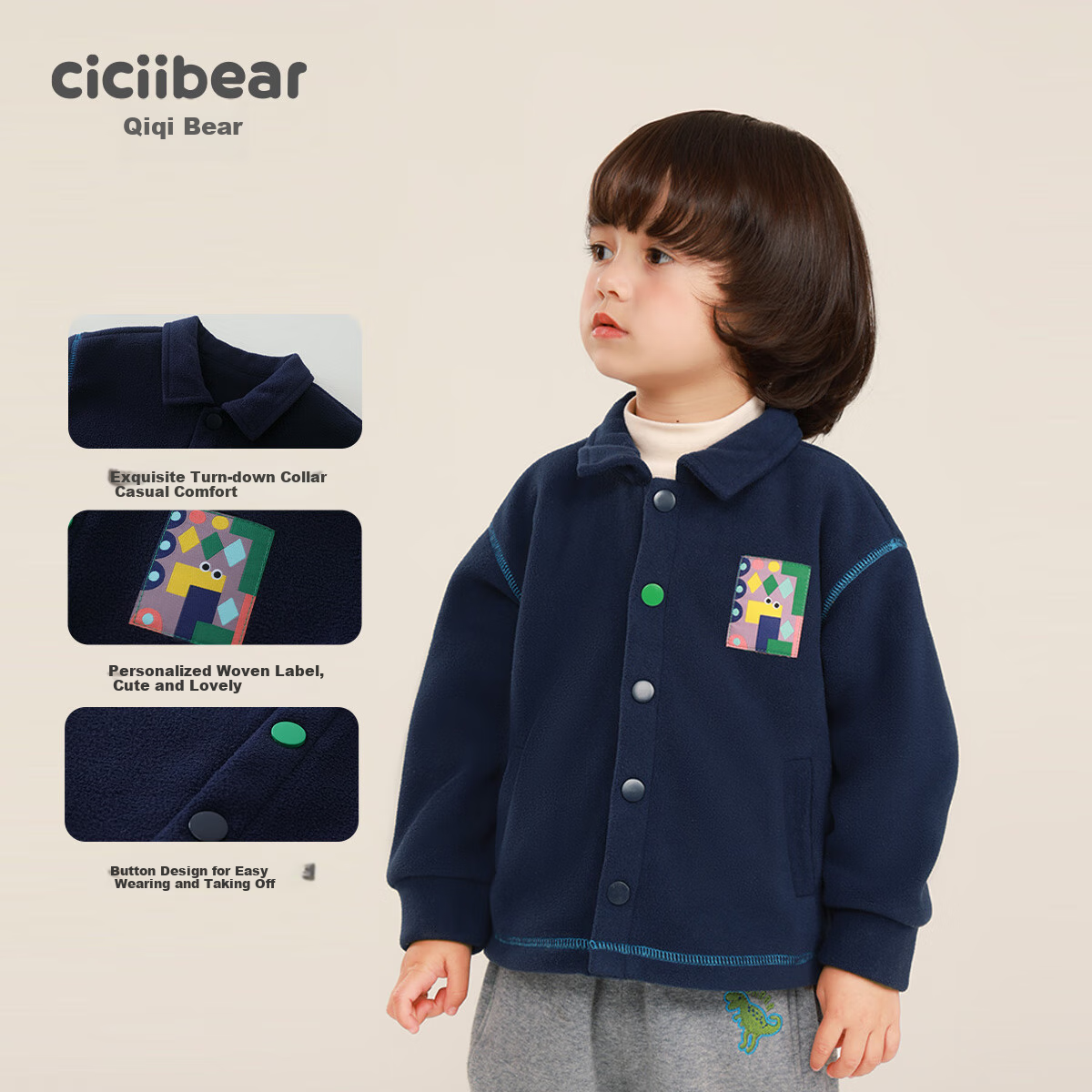 Ciciibear Boys' Fleece Jacket Autumn And Winter Style, Baby Boy Fleece-Lined Coat, Children's Warm Outerwear, Toddler Clothing