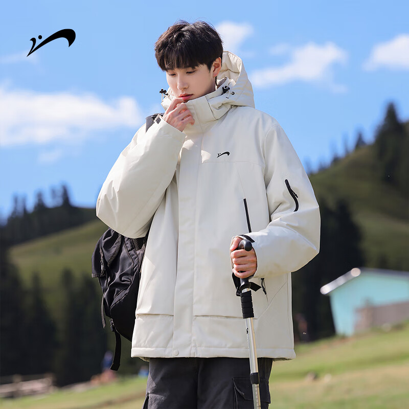 Guirenniao Men's Workwear Cotton Padded Jacket Winter New Thickened Cold-Resistant Hooded Coat Khaki 3XL