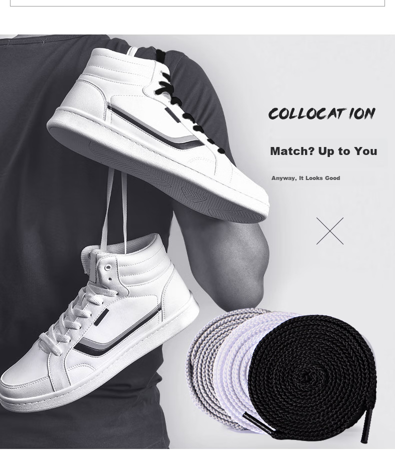 Nanjiren 3 Double Sports Shoe Laces, Casual Coconut Elastic Basketball Flat Men's Leather Shoes, Black And White, White, 120cm 5