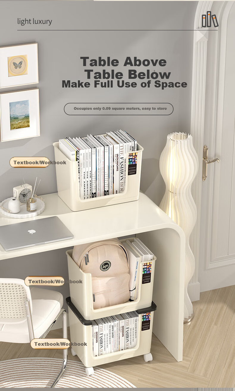 Anerya Under-Desk Bookshelf, Small Cart with Wheels for Office Workstation, Desktop Book Storage Box, Two-Tier Organizer 5