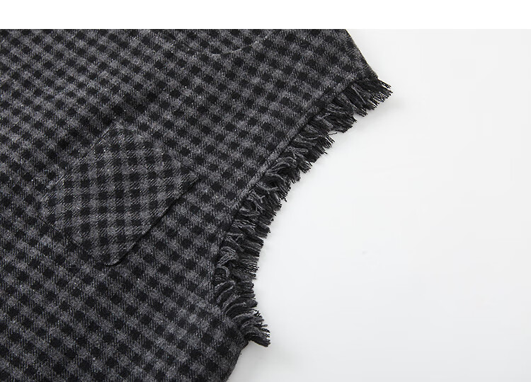 Demana [Elegant Quiet Set] Winter Wool Blend Plaid Tassel Pocket Straight Cut Women's Vest Dress Two-Piece Set 4