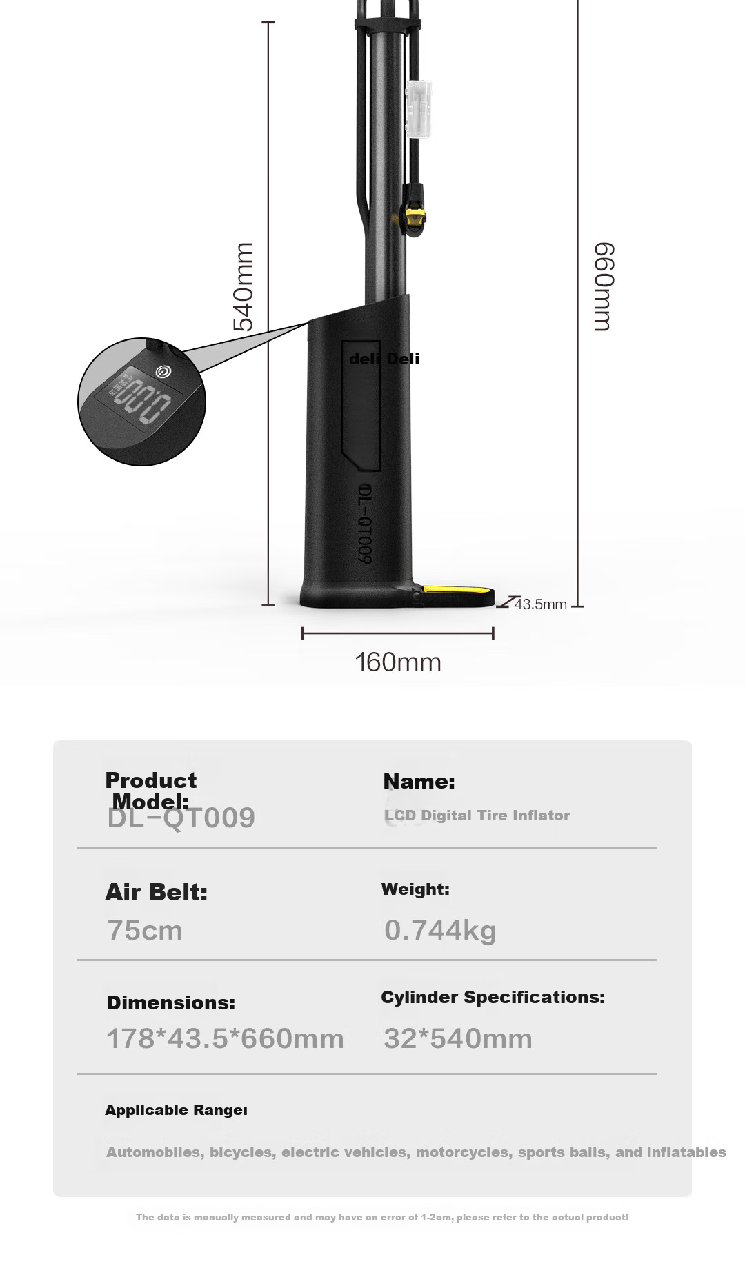 Deli Multi-Function Pump, High-Pressure Labor-Saving Inflator, Bicycle And Ball Pump, Road Bike Pump 7