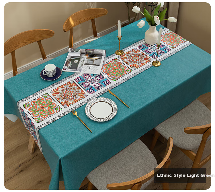 Ali Tablecloth, Table Mat, Waterproof And Oil-Proof, Washable, Heat-Resistant, PVC Tabletop, Rectangular, Green Plaid, 0.9*1.4 12