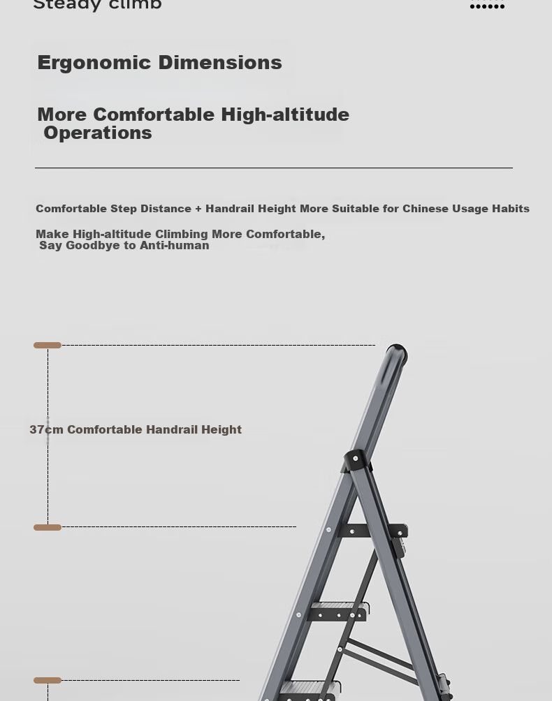 Cenggao Household Folding Ladder with Handrail, Indoor A-Frame Ladder, Best-Selling Aluminum Alloy Step Ladder in Chinese Red, Four Steps 15