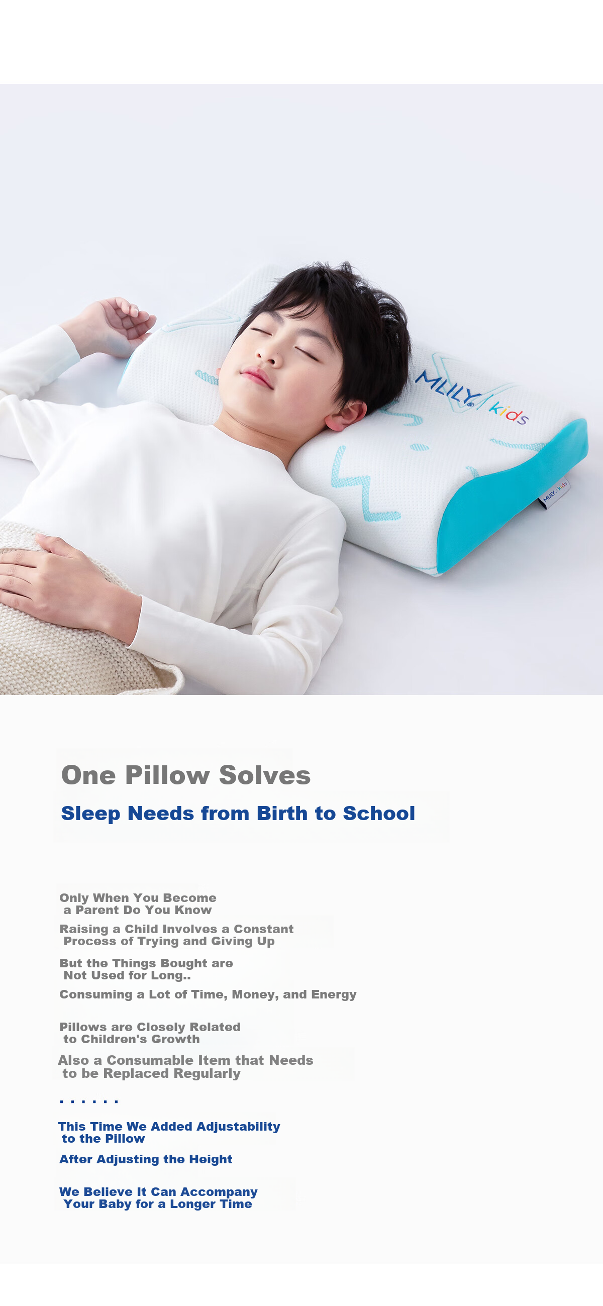 MLILY Zero Pressure Memory Foam Pillow for Elementary School Students, Adjustable Height, Suitable for Children Aged 3-6 Teenagers, Low Pillow Gift Box 2