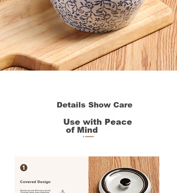 BJ Ceramic Large Capacity High-Temperature Resistant Seasoning Jar, Lard Container, Chili Pepper Jar, Chinese-Style Lard Bowl + Spoon, 700ml 15