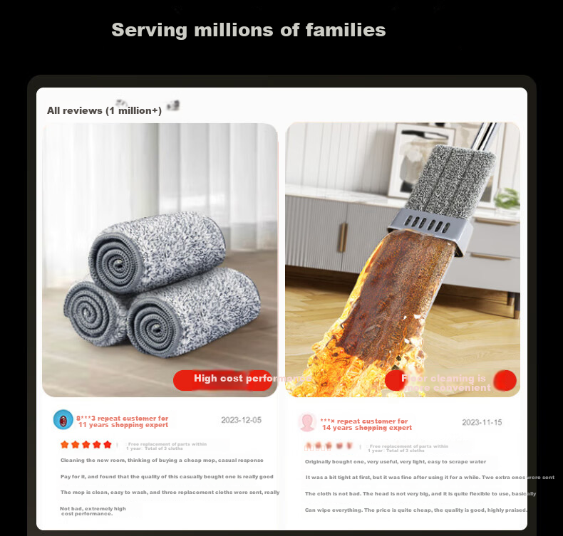 Baijiahaoshi Flat Mop, 37cm, 4 Cloths + Mop Bucket, No-Hand Cleaning Set, Handle And Bucket Included, Household Lazy Mop for Floor Cleaning 2
