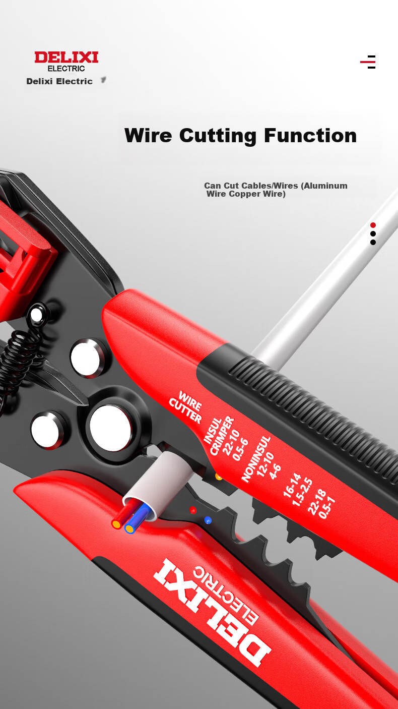 DELIXI ELECTRIC Multifunctional Wire Stripper, Automatic Wire Puller, Terminal Crimping Pliers, Fiber Optic Cable Stripper, Cable Pe 6