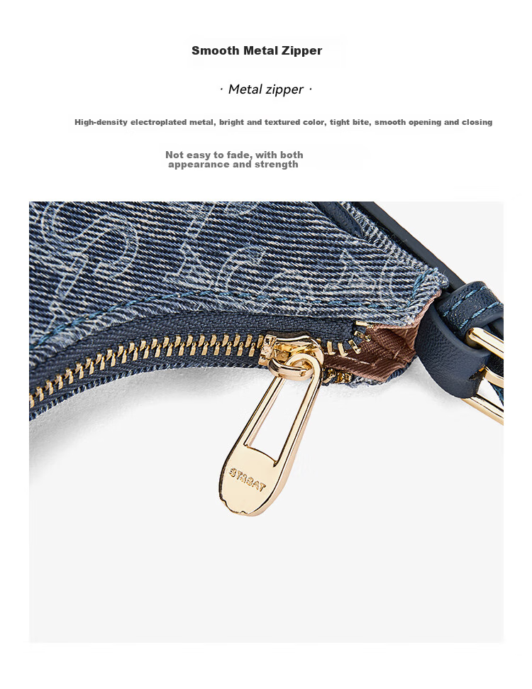 St&Sat Women's Handbag Shoulder Bag Tote Bag Underarm Bag Trendy Versatile Denim Blue Crescent Bag 520 Gift 10