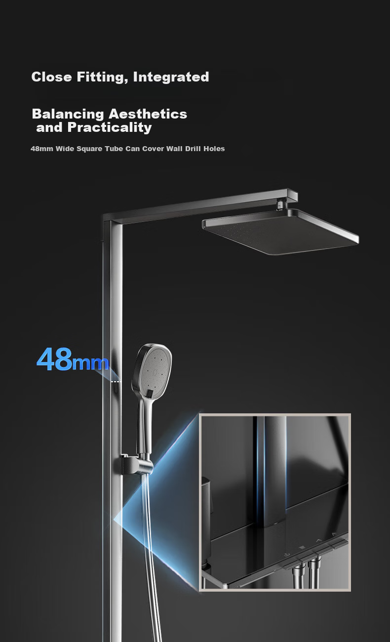 HEGII Shower Head D45, Descaling Self-Cleaning Square Tube Bathroom Shower Set DMF956B-334C 3