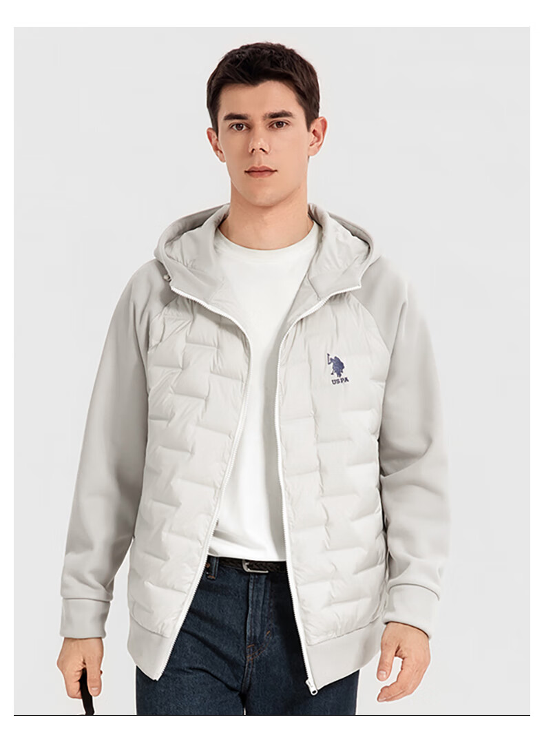 U.S. POLO ASSN. down Jacket, Autumn And Winter Men's Casual Warm Hooded Jacket, Men's Couple Sweatshirt Coat, Pearl White, XL 17