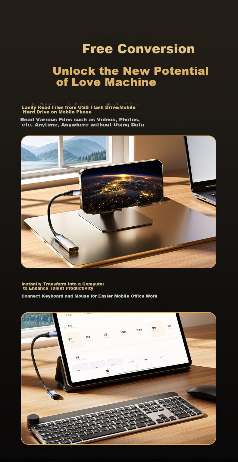 BIAZE OTG Data Adapter Cable Type-C to USB 3.2/3.0 Compatible with Huawei, Xiaomi, Android Phones, Apple 17/16/15 Pro Max, MacBook for Connecting USB Drives to Computers 3