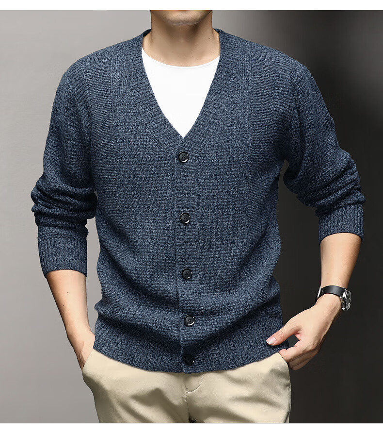 Hengyuanxiang Men's Wool Cardigan Thickened 100% Pure Wool Winter New V-Neck Warm Sweater Men's Versatile Knit Jacket 10