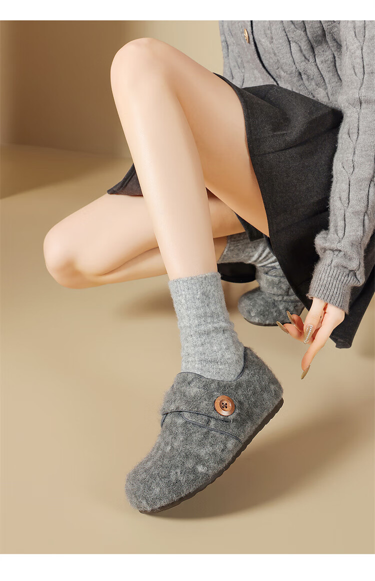Daphne Women's Snow Boots New Winter Plush Warm Fleece Shoes Magic Tape Birkenstock Cotton Shoes Gray Size 37 4