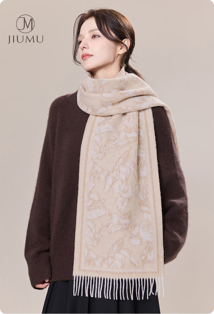 JIUMU Women's Sheep Wool Scarf Autumn Winter Warm Shawl Gift Box for Mother's Day Birthday 1