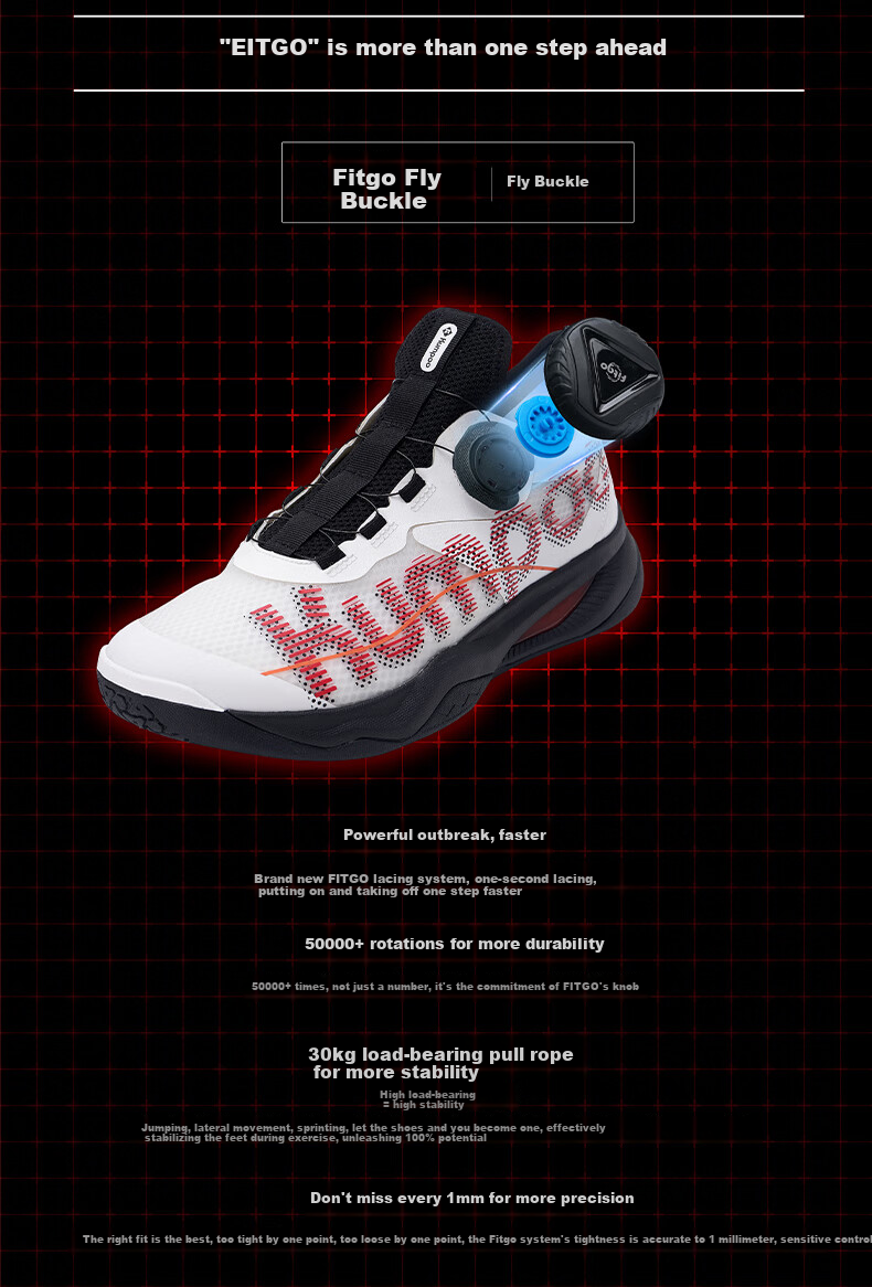 Kumpoo Badminton Shoes, Breathable, Shock-Absorbing, Non-Slip, Wear-Resistant, Xunfeng Professional Thick Yi PRO KH-G826S, White Red Black, Size 40 6