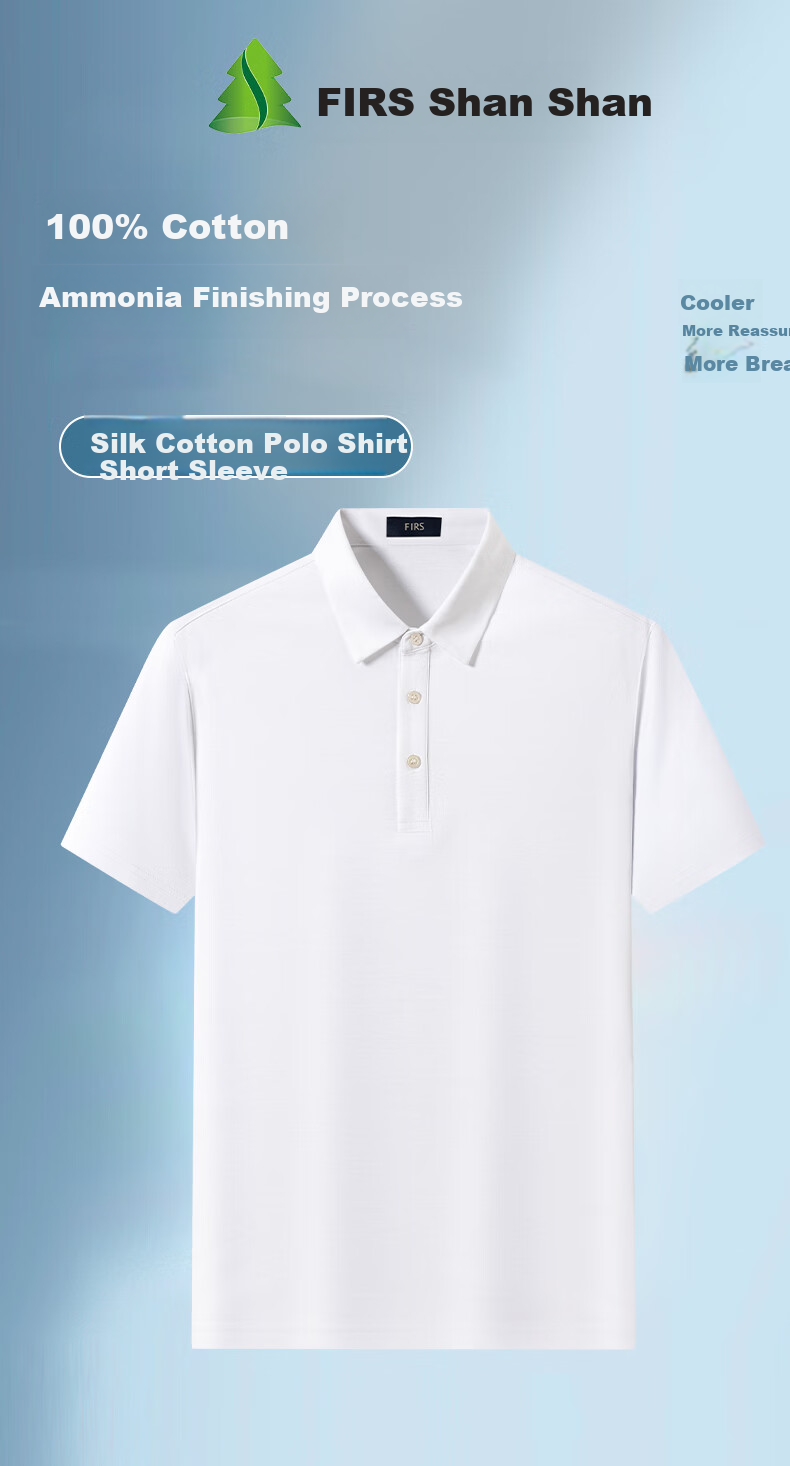 FIRS [100 Liquid Ammonia Pure Cotton] Short-Sleeve Polo Shirt for Men, Summer High-End Wrinkle-Free Collared T-Shirt, Grayish Blue, Size L 1
