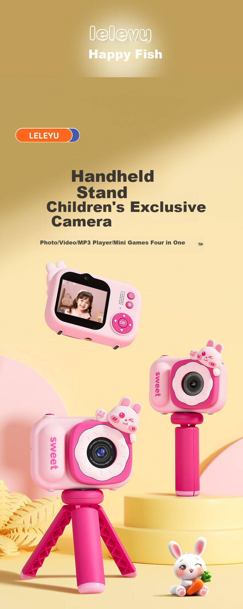Leleyu Children's Camera Toy, for Ages 3-6, High-Definition Camera with Photo Printing And Video Recording Function, Birthday Gift for Boys And Girls 1