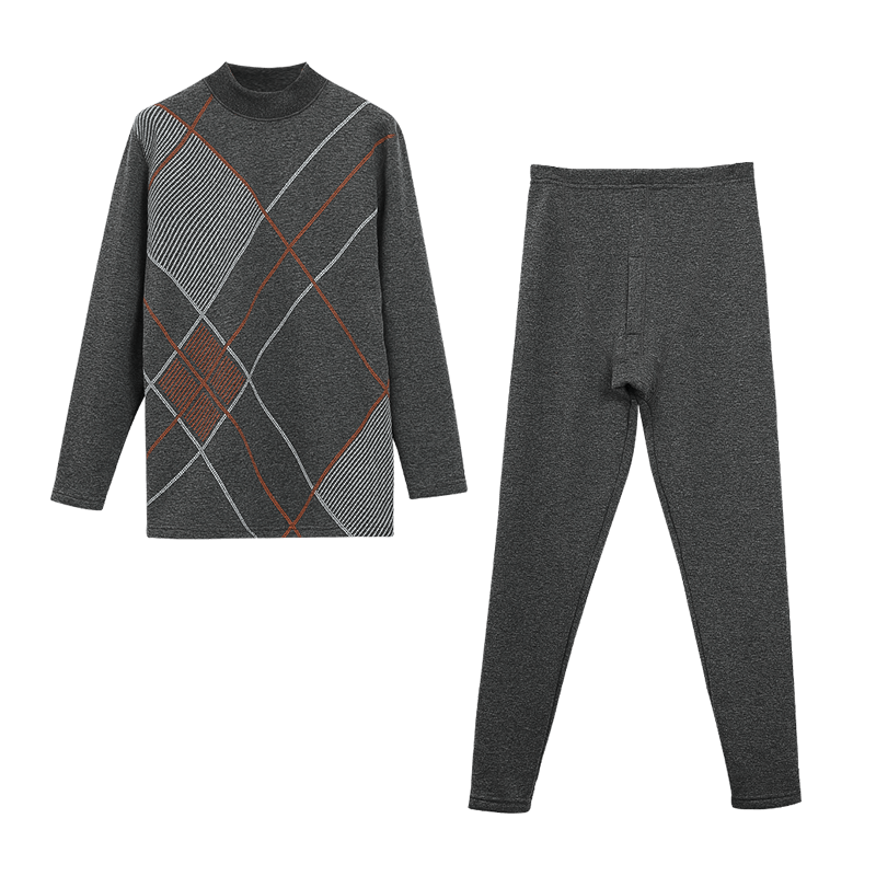 Hodo Home Jacquard Fleece-Lined Thermal Underwear Men Winter Half Turtleneck Thickened Wearable Dad Style