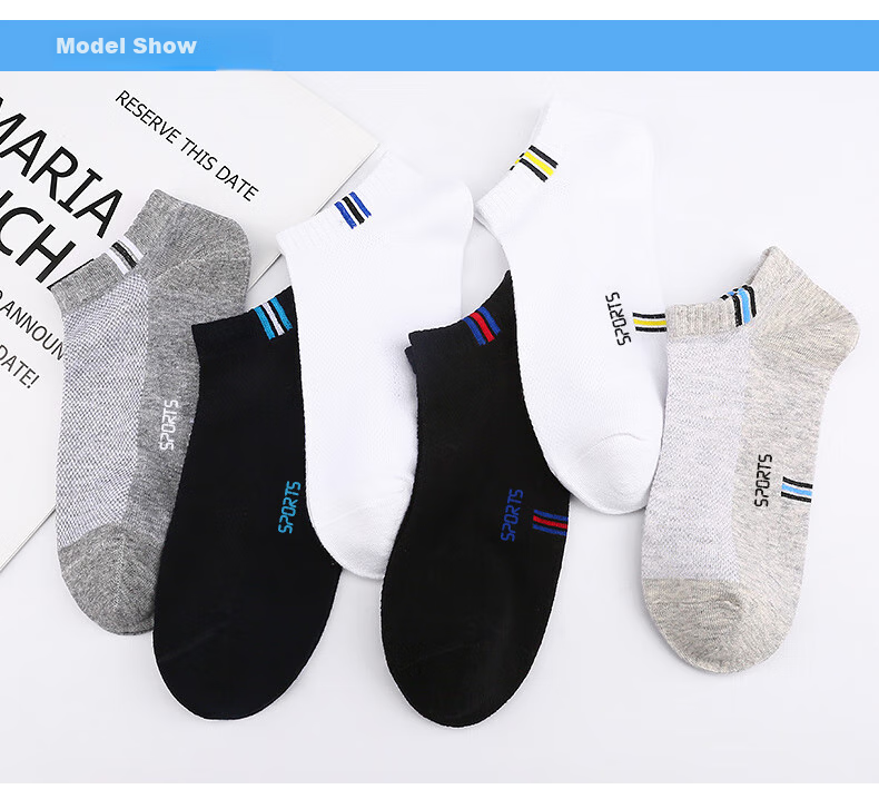 LangSha Men's Pure Cotton Short Socks, Breathable Mesh Boat Socks for Summer, Thin Casual Cotton Socks, 6 Pairs Per Pack 13
