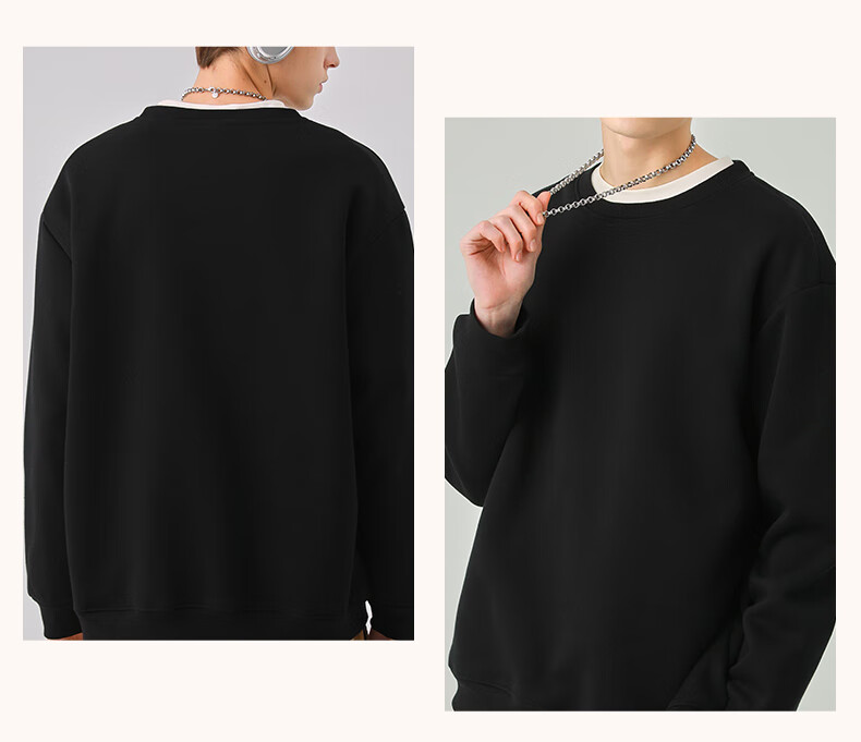 Jeanswest Men's Autumn Winter Fleece-Lined Thickened Lamb Wool Hoodie Casual Loose Fit Men's Sweatshirt 8