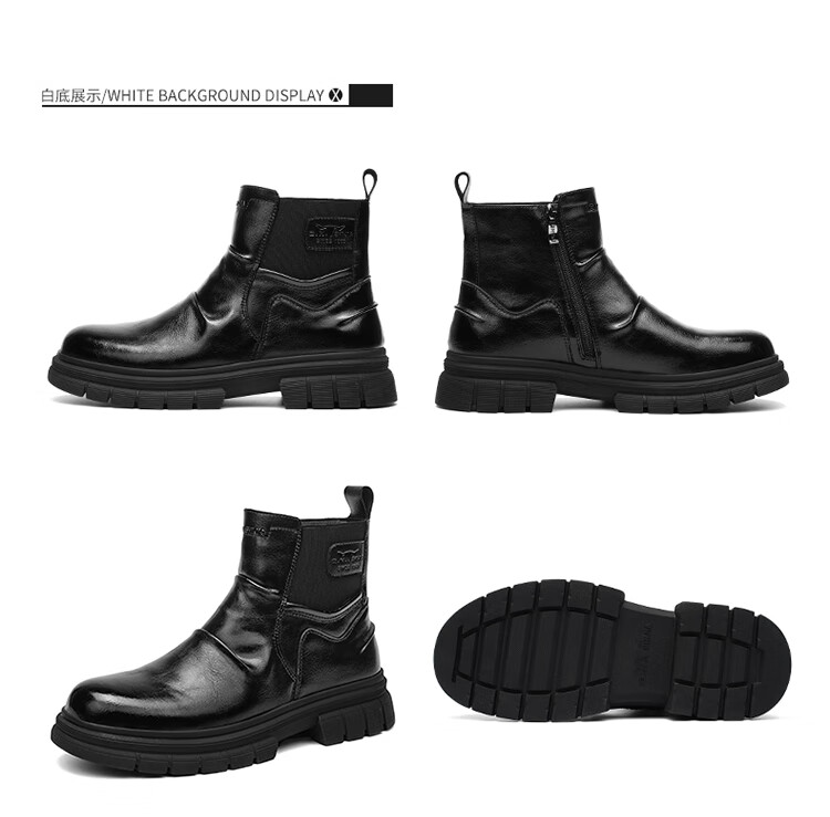 G.N.Shi Jia New Year Gift Men's Martin Boots 2025 Autumn Winter New Thickened Fleece Warm Leather Boots Thick Sole Chelsea Boots 10