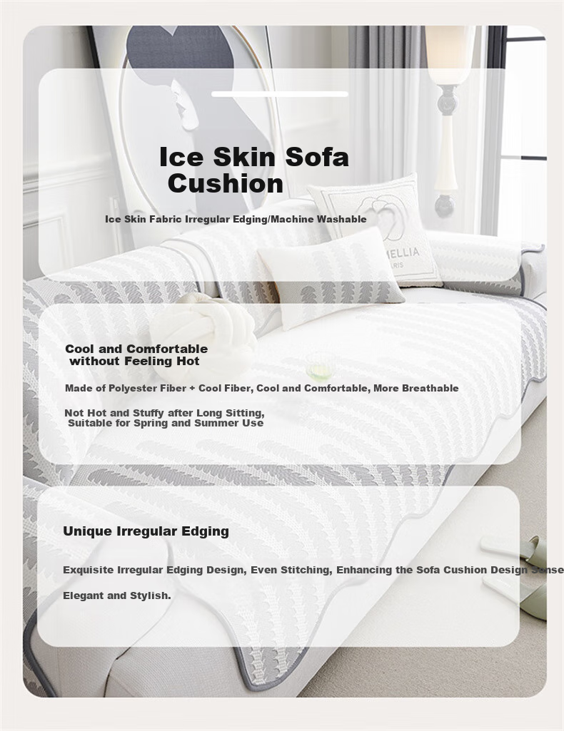 Wuyinliangpin Ice Silk Cool Sofa Cushion Four Seasons Seat Cover Non-slip Sofa Slipcover Covering Cloth 90*210 Comfortable 2