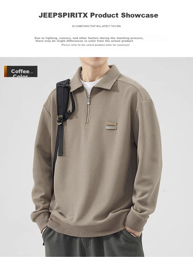 JEEP SPIRIT Men's Sweatshirt, Spring Casual Polo Shirt, Men's Long-Sleeve T-Shirt with Collar, Coffee Color, Size L 6