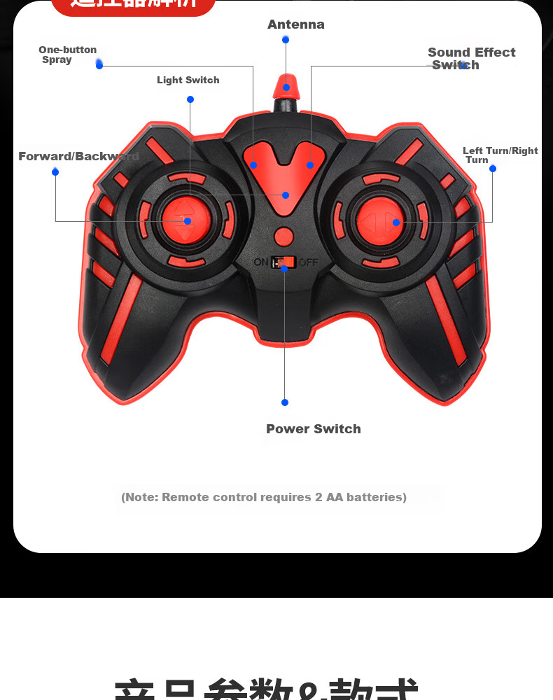 Kuangyeqishi Children's Remote Control Off-Road Electric Racing Car with Sound And Light Effects, Spray Function, Birthday Gift for Boys Aged 3-6 11