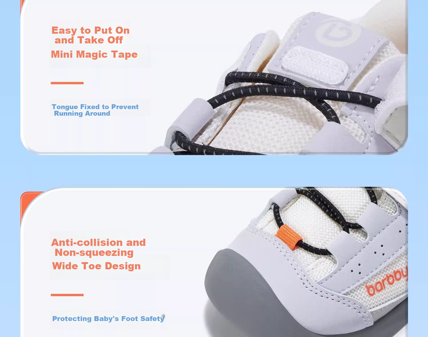 BARBBY&BANA Baby Walking Shoes, Infant Footwear, Spring/summer 2025, Breathable, for Ages 1-3, Soft Sole Functional Shoes, Black Purple Blue, Size 19 27
