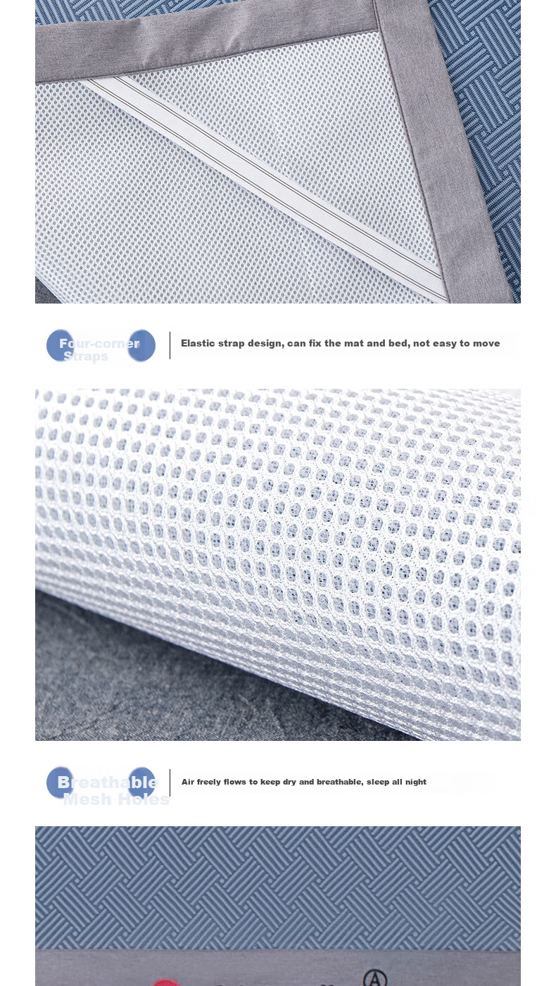 Grace Class A Antibacterial 600D Ice Silk Cooling Mat Double Set of Three Pieces Ice Blue 150*200cm Machine Washable Foldable 9