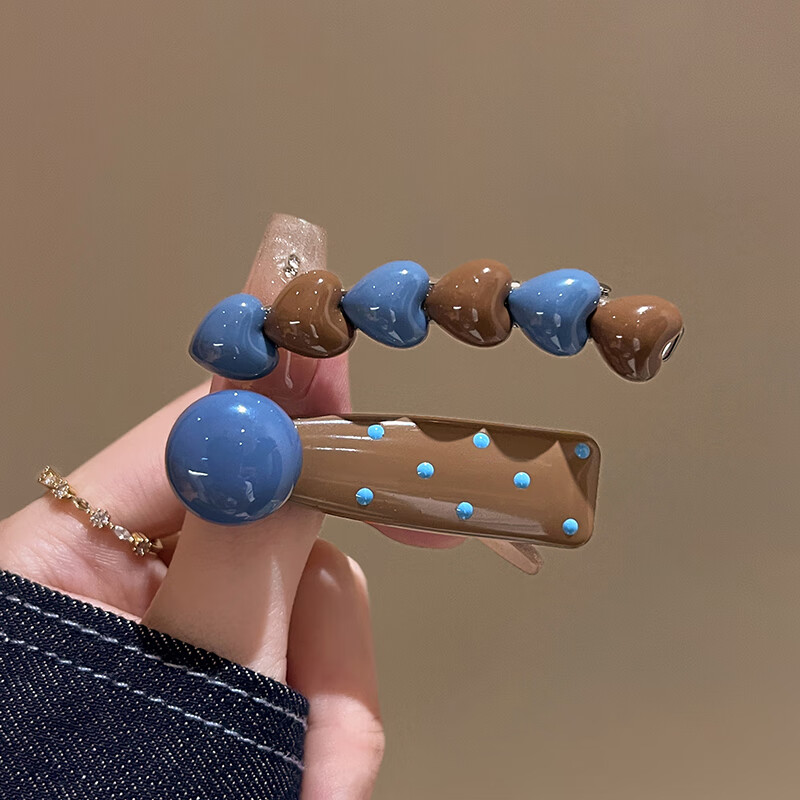Jiaoxuefei Sea Salt Milk Coffee Heart Side Hair Clips 2 Pieces New Niche Bangs Clip Forehead Fragments Side Hairpin One-Word Clip 3