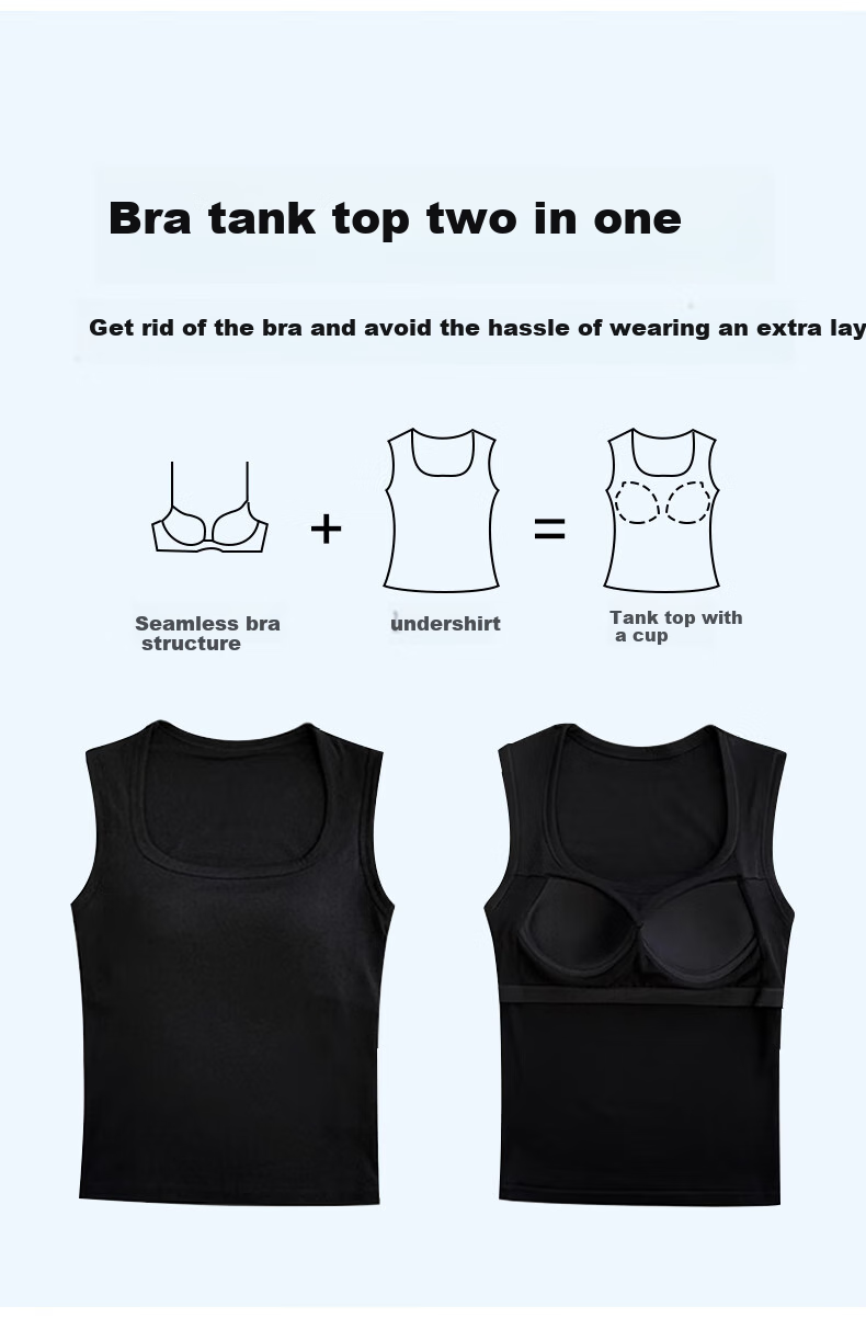 BOPRUIEY Women's Camisole Tank Top with Built-In Bra Pads, Thin Summer Style, Square Neckline, Sleeveless Sports Undershirt, Long Style for Outer Wear 2